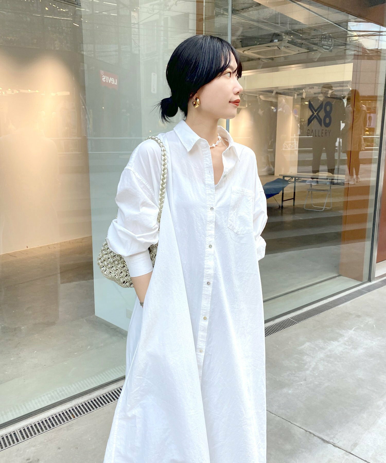 【SHENERY】コットンマキシシャツドレス